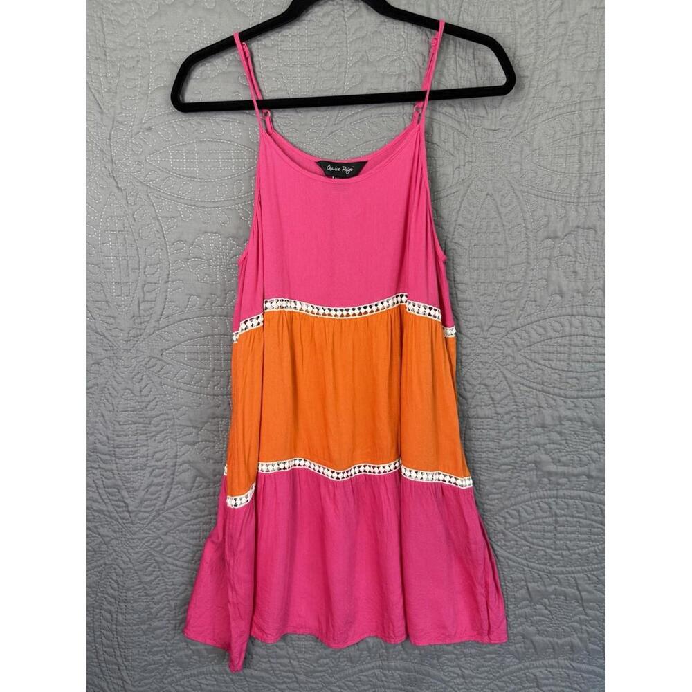 CHARLIE PAIGE Pink‎ & Orange 100% Rayon Sleeveless Top Tank Large S-M
